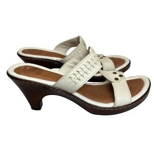Nurture Leif Sandals Womens 8M White Leather Braided T-Strap Kitten Heel Boho